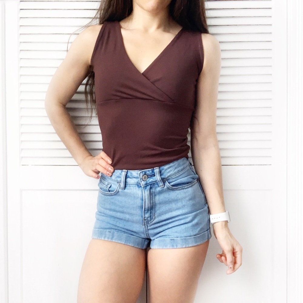 Equestrian Brown Wrap V-Neck Tank Top NWT